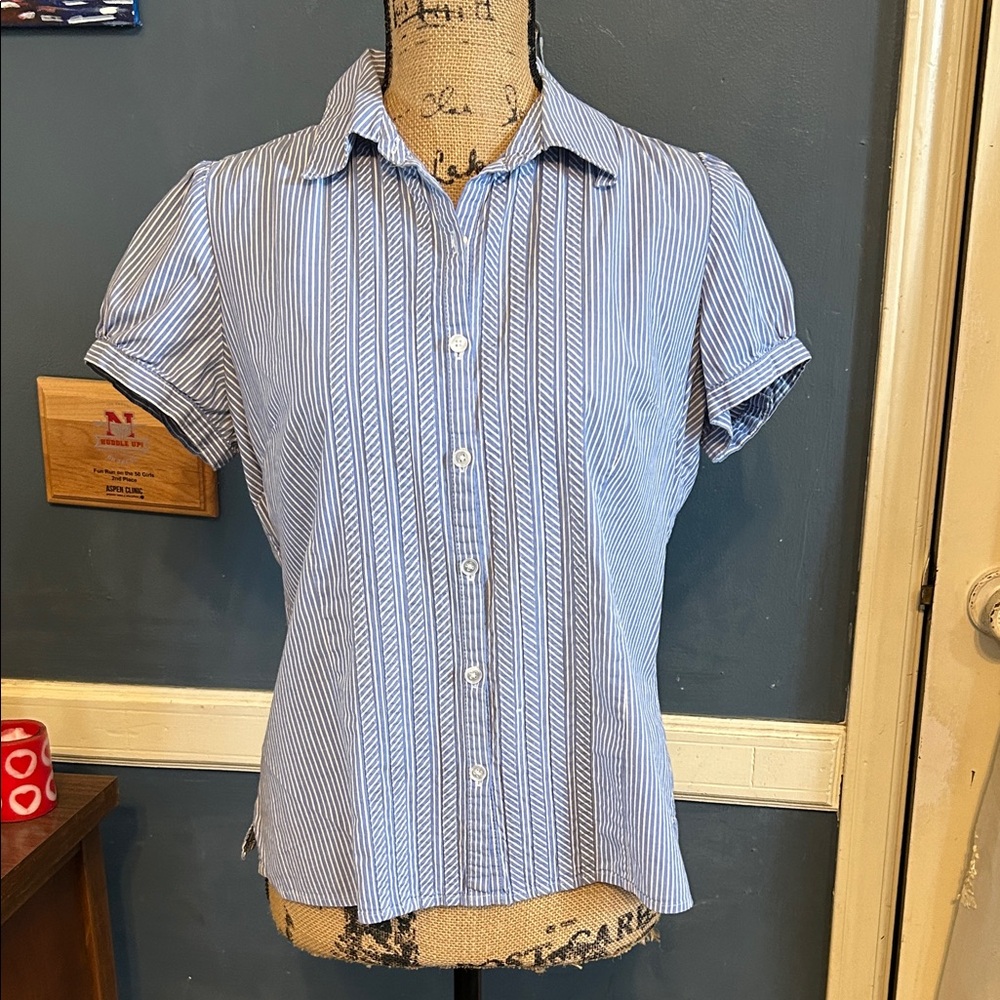 St. John's Bay Light Blue & White Striped Short Sleeve Button-Down Shirt